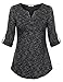 Tunics for Women,Vivilli's Slim Fit Cute T Shirt Henley V Neck Cuffed Sleeve Space Dyed Tops Black XX-Large