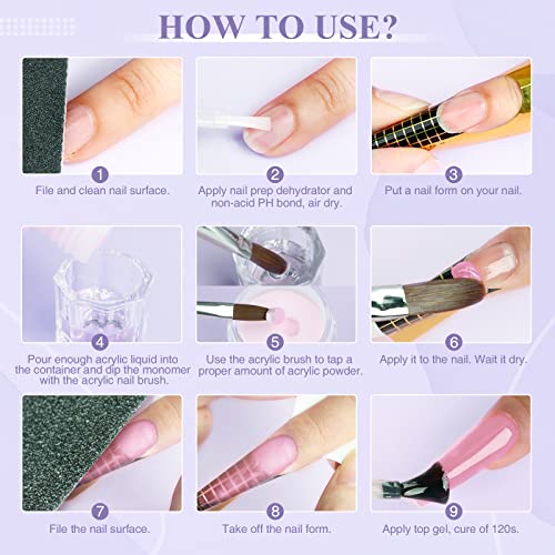 Image of SAVILAND Acrylic Nail Kit for Beginners: Clear White Pink Acrylic Powder 0.5 Oz Each, 1.7 fl oz Acrylic Liquid, #8 /10 /14 Brushes, 100Pcs Nail Forms & Manicure Tools Professional Nail Kit Acrylic Set