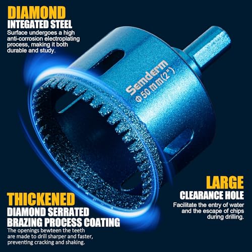 Image of Diamond Hole Saw Kit Tile Hole Saw Kit 10 PCS Serrated Brazing Core Drill Bit Set with EVA Guide Jig Diamond Drill Bits for Porcelain Tile Glass Ceramic Stone Granite Marble