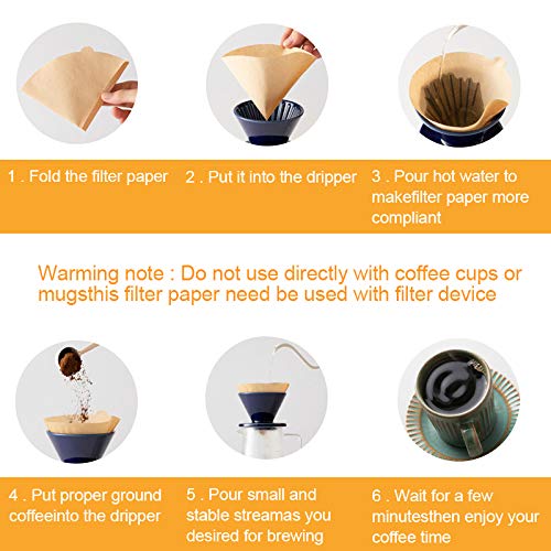 Coffee Filter, Cone Coffee Filters, Size 02 Coffee Filters for Pour Over Drippers, Total of 200 Sheets, 1-4 Cups, Natural Unbleached Brown