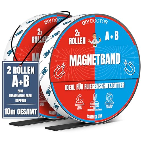 DIY Doctor Magnetband für Fliegengitter (10m) – Selbstklebende 5m + 5m A+B Polaritäts-Magnetstreifen – Zuschneidbar – Dünnes Magnetband für DIY-Projekte