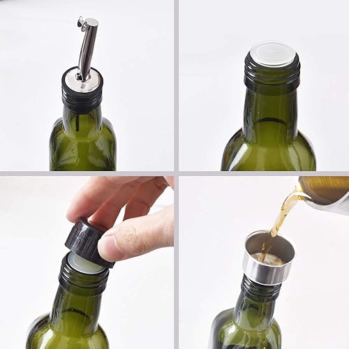 Miniatura 7 de Newk Botella de aceite de oliva, vasos de 17 oz/16.9 fl oz de aceite y vinagre con vertedores + embudo, vajillas dispensadoras de aceite de oliva,