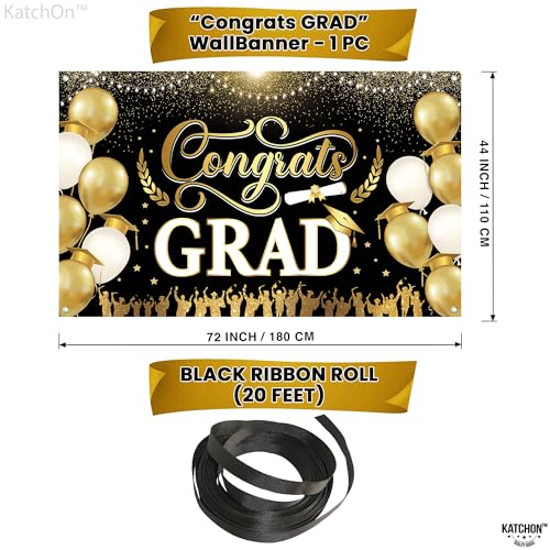 Image of Congrats Grad Banner - 72x44 Inch, Congratulations Banner Class of 2026, Black and Gold Graduation Decorations 2026 Graduation Banner for Graduation Party Decorations, Graduation Backdrop, KatchOn