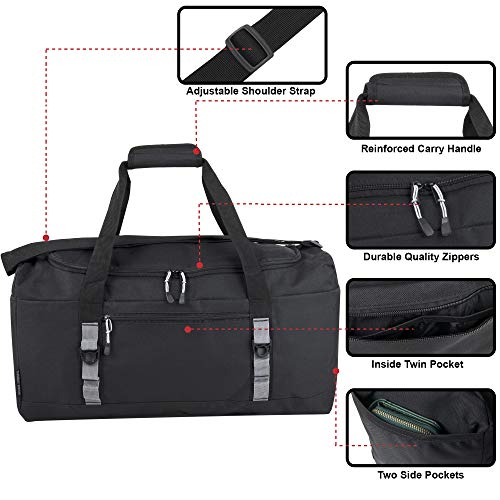39 Liter 22 Inch Duffle Bag - Large Canvas Weekender Duffle Bags for Men, Women for Travel, with Shoes Compartment (Basic Black)