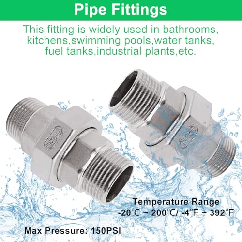 Image of 1Pcs Cast Pipe Fittings Union, 1 inch NPT Male x 1 inch NPT Male Thread 304 Stainless Steel Hex Head for Industrial, Class 150