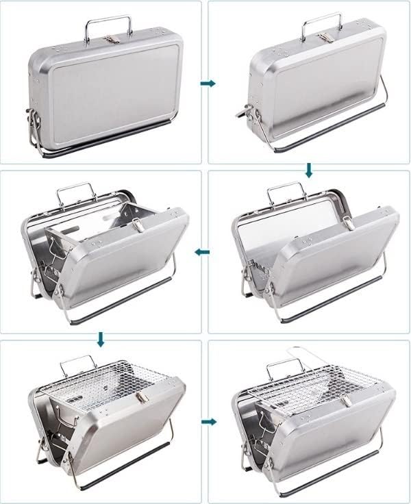 Miniatura 7 de Barbacoa Parrilla de carbón Parrilla de barbacoa de acero inoxidable al aire libre Parrilla de barbacoa de carbón portátil plegable Herramientas de