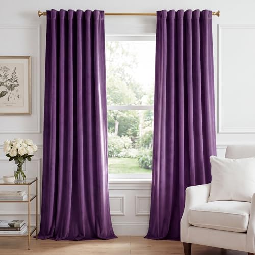 Image of Purple Velvet Curtains for Grils Bedroom Nursery, W52 x L108, 2 Pcs | Room Darkening,300GSM Soft Drapes for Bedroom Living Room, Modern Back Tab Pinch Pleat, Thermal Insulated, Window Treatment