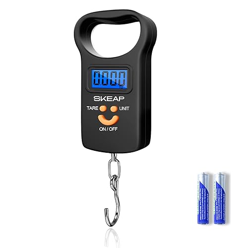 Escala de pescado SKEAP FS01 - Escala de pesca con pantalla LCD retroiluminada de 110 libras  110.2 lbs, balanza electrónica digital de pesca con 2