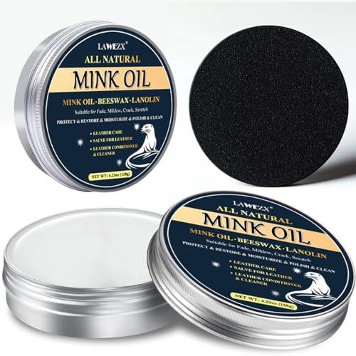 Leather Conditioner 120g Mink Oil Leather Cleaner with Sponge - CLEANS CONDITIONS & PROTECTS Leather - 100% Natural Ingredients| Protector for Leather Sofas Furniture Shoes Bags Car Seats