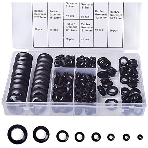 Melofo 200Pcs Black Rubber Grommet Electrical Conductor Gasket Ring Assortment Kit Wire Gasket Kit for Protecting Wires, Plugs and Cables Cover