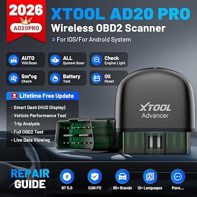 XTOOL Advancer AD20 Pro AI-Assisted Wireless OBD2 Scanner Diagnostic Tool, Car Code Reader for iPhone&Android, All System Scan Tool with Free Updates -Check Engine, Oil Reset, Performance/Battery Test