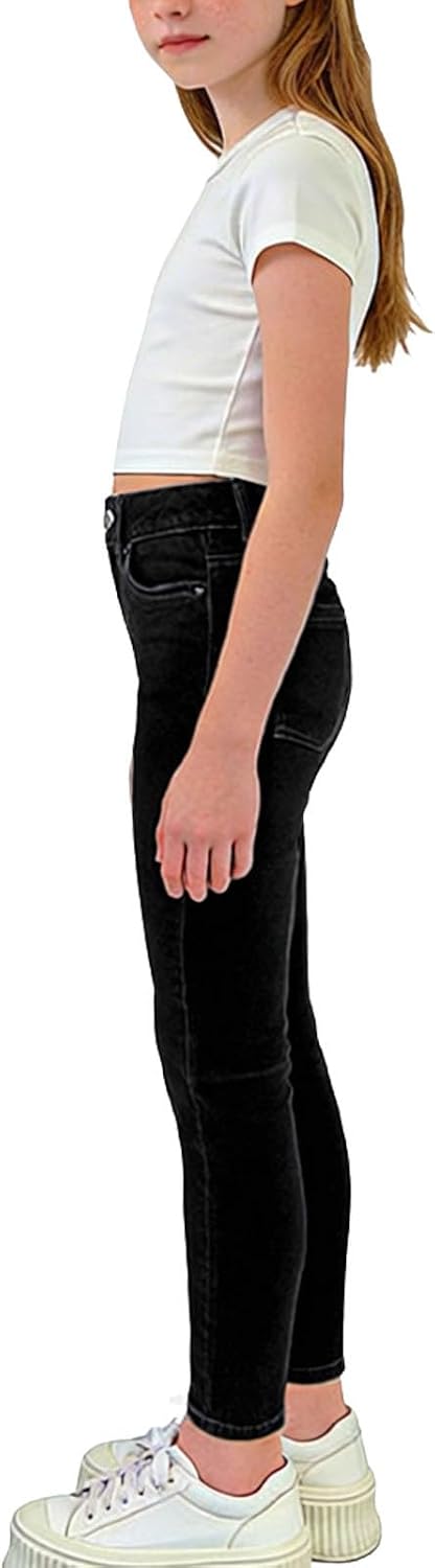 High Waist Stretch Leggings for Girls Slim Fit Pants Button Front Trousers Yoga Dance School Casual Soft Pull On
