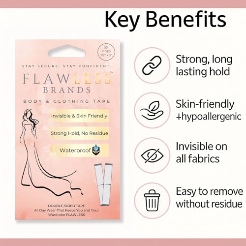 Double Sided Fashion Tape – 55 Strips Clothing & Body Tape for Dresses, Lingerie, Hem & Fabric – Strong Adhesive, Waterproof & Transparent, Gentle on Skin, All Skin Tones4