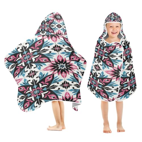 Kigai Mandala Hooded Beach Towel for Kids Soft Absorbent Quick Dry Bath Towel with Hood Lightweight Toddler Shower Pool Bath Wrap for Boys Girls