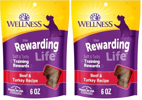 Image of Wellness Rewarding Life Soft Dog Training Treats, Natural, Grain Free, Beef and Turkey Recipe, 6 oz Bag (Pack of 2)