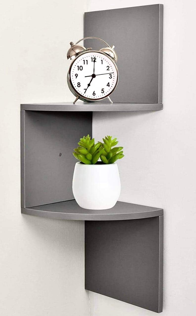Greenco Zigzag 2 Tier Corner Floating Shelves, Gray Finish.: Home & Kitchen