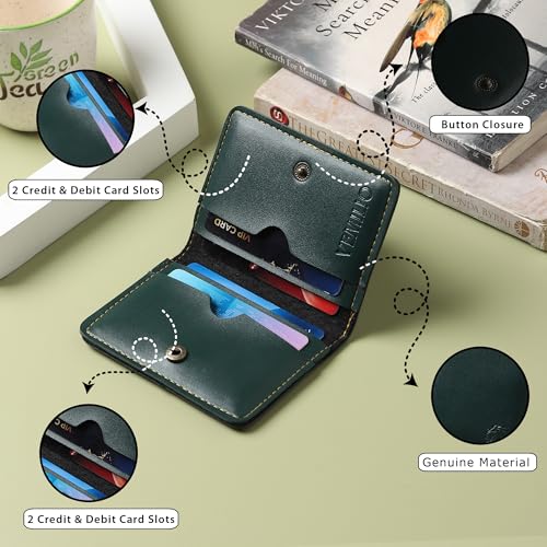 Image of VEMILIO Vegan Leather Card Holder Wallet for Men & Women | Slim Bi-Fold Design | RFID Protected | Button Closure | 3-4 Card Slots | Durable & Travel-Friendly (Black)