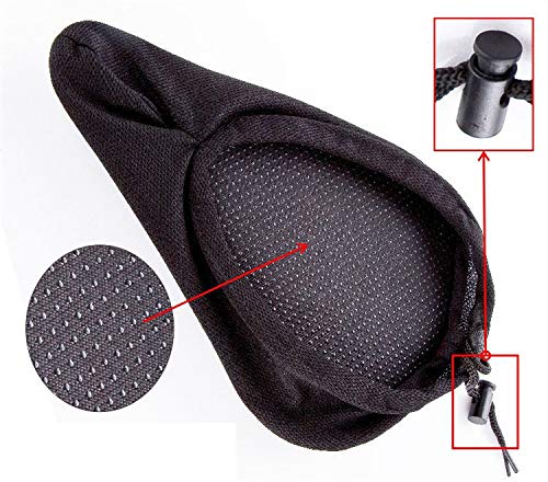 Free-fly Comfortable Gel Bike Seat Cover with Drawstring- Extra Soft Gel Bicycle Seat - Non-Slip Bike Seat Pad Cover for Mountain Road Sports MTB Bike Exercise Bike (Black) - Thumbnail 3