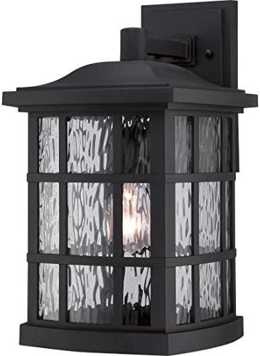 Quoizel Stonington Outdoor Wall Lantern, Coastal Armour 15.5 Inch 1-Light Mystic Black Vintage Wall Sconce, Clear Water Glass, 100W, Decorative Outside Lights for Patio, Porch, Garage or Yard
