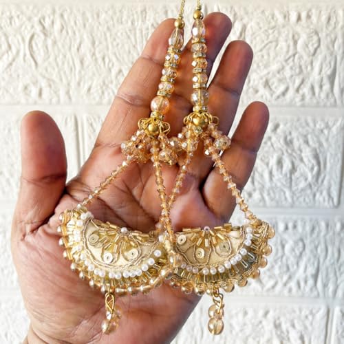 Image of Adikala Craft Store Handmade Ethnic Latkan Tassel Set of 2 for Saree Pallu, Blouse, Suits, Dupatta, Lehenga Decor (Golden Cushion)
