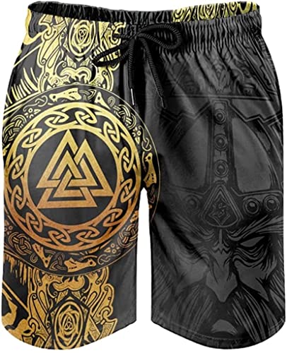 ALPTEC Novelty Viking Exercise Shorts Norse Rune Pattern Swimming Trunks Summer Beach Shorts Quick Dry Sports Gym Shorts (Color : Viking, Size : XL)