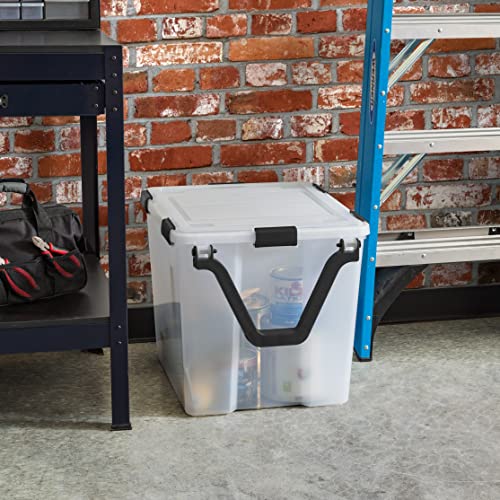 Image of IRIS USA 106 Quart WEATHERPRO Wheeled Plastic Storage Bin Tote Organizing Container with Durable Lid and Seal and Secure Latching Buckles, Clear /Black, 3 Pack