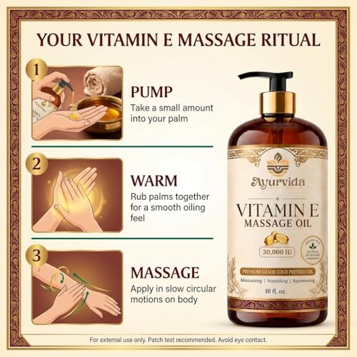 Image of Vitamin E Body Massage Oil 30,000 IU - Nourishing Oil for Dry Skin, Stretch Marks, Skin Glow & Full Body Care | 300ml