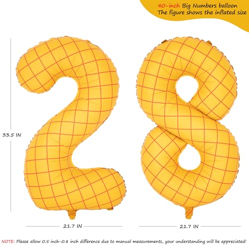 Image of 40 inch Large Number Balloon 28 Toy Inspired Story Yellow Birthday Balloon | Western Rodeo Party Supplies Boy Girl Story Anniversary Kids Birthday Party Cowboy Farm Themed Baby Welcome Decorations