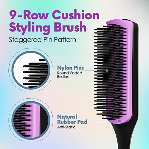 Alpree Classic Styling Hair Brush 9 Row - For Natural, Thick, Curly Hair | Classic Nylon Bristle Styling & Detangler, Great For Creating Ringlets, For Separating, Shaping & Defining Curls - Blow-Drying #TOP1