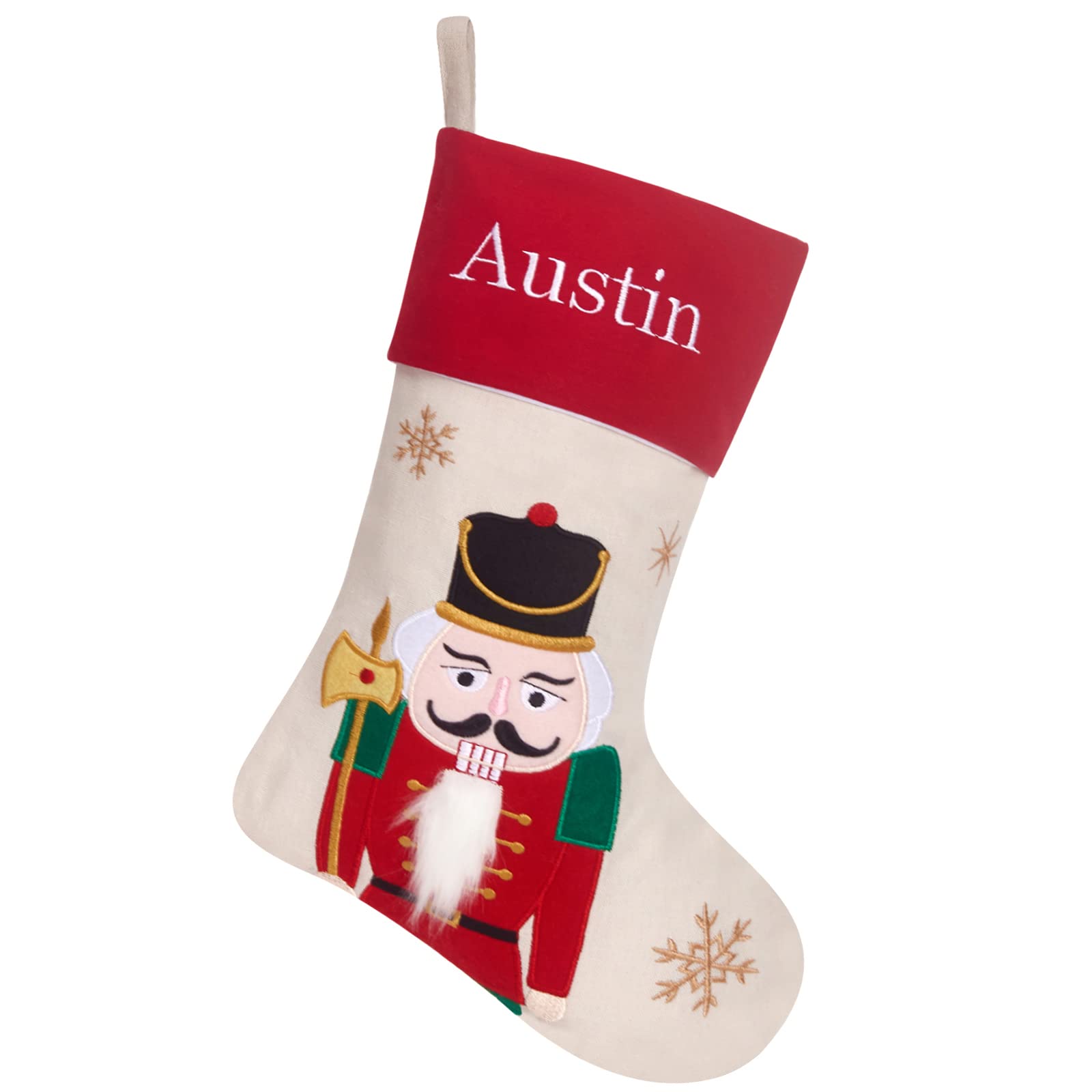 WEWILL Express 18'' Personalized Christmas Stockings Nutcracker with Embroidery Technology Xmas for Family Kids