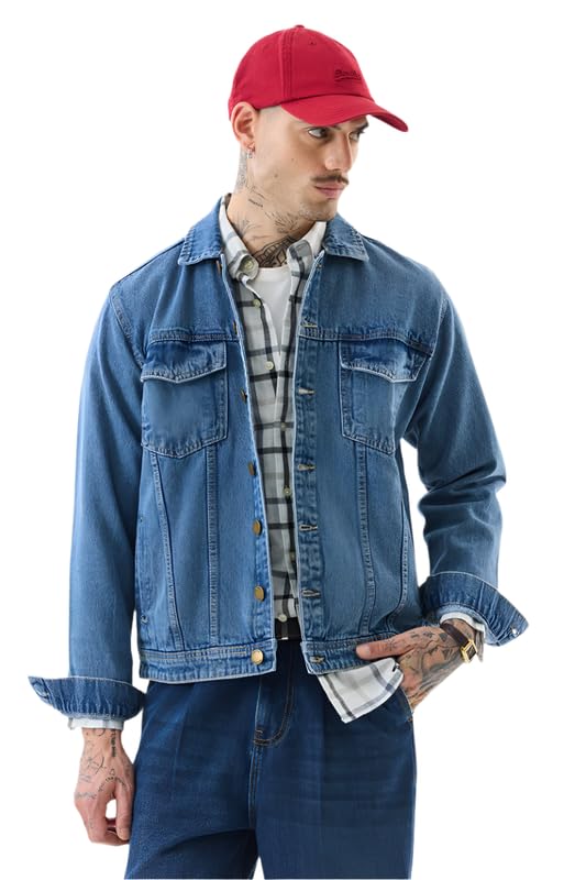 Image of SNITCH Men Casual Jacket | Relaxed Fit Full Sleeve Classic Collar Solid Pattern | Premium 100% Cotton Twill Fabric & Buttoned Closure For Everyday Wear