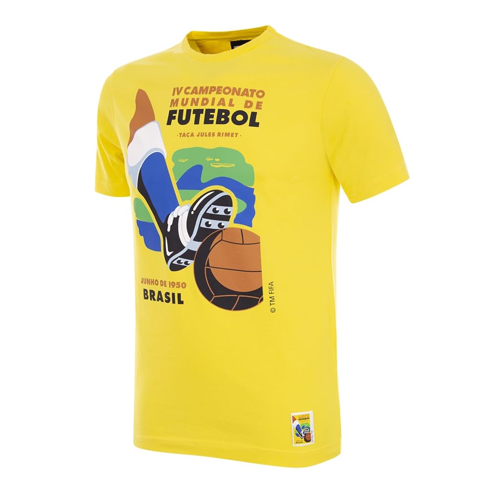 COPA Brasile Emblema Coppa del Mondo 1950 T-Shirt Uomo XS Gialla