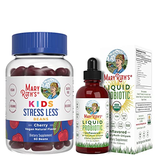 Stress Relief Vita-Beans For Kids & Liquid Probiotics 4Oz Bundle By Maryruth's | Natural Calm, Relaxation, Stress And Mood Support | Digestive Health | Gut Health & Immune Support #TOP21