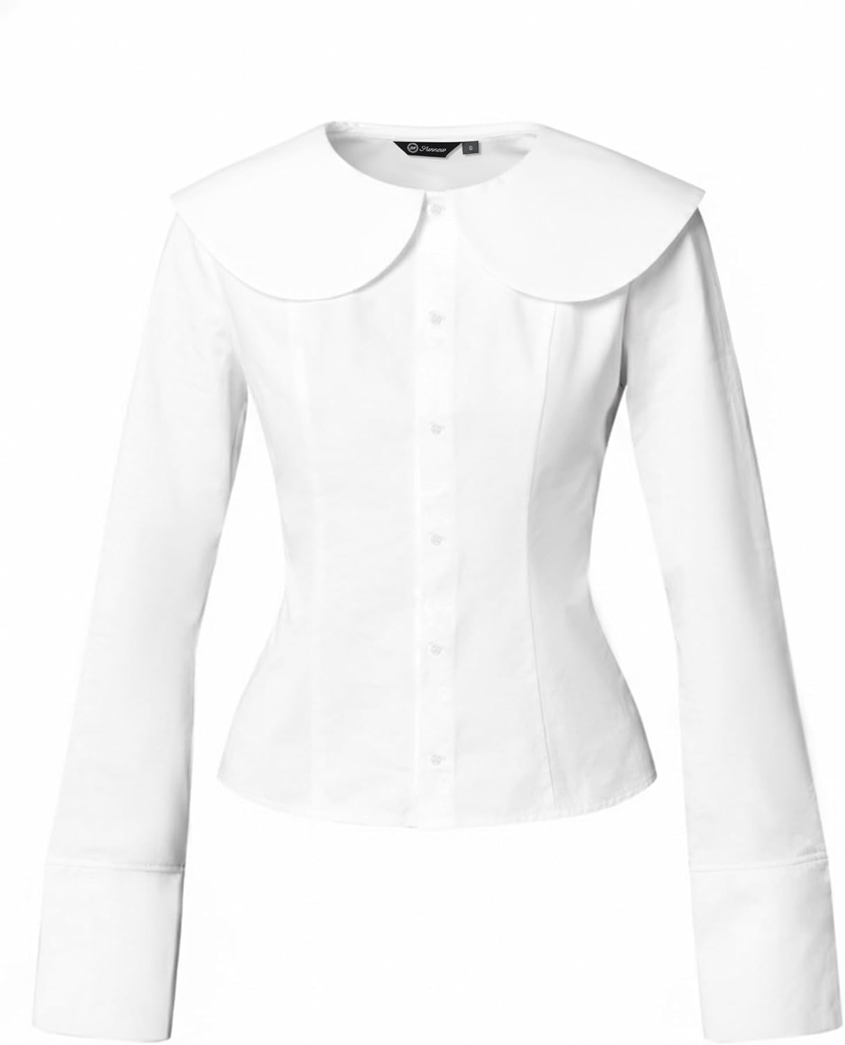Women's Long Sleeve Button Down Shirt, Elegant Round Collar Cinched Waist Blouse, Casual & Office Wear Tops - Image 5