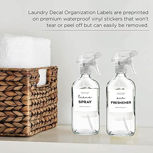 Minimalist Laundry Room Labels set, v2croft 48 white matte stickers on Clear Canisters, Home organization Stickers for cabinet & drawer, laundry room, linens & cleaning supplies(Water Resistant)