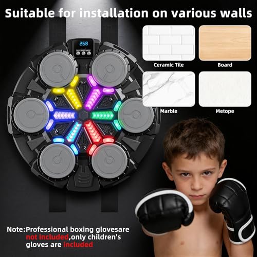 Image of Upgraded Music Boxing Machine for Kids and Adults, Bluetooth Wall Mounted Punching Pad with Gloves,Rhythm Lights&Two-Player Battle Home Gym Equipment,Sports Toy Gift for Ages 3-12 Year Old
