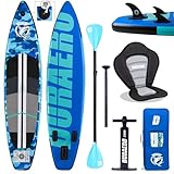 Planche de stand up paddle gonflable, support pour appareil photo, 330 x 76 x 15 cm, jusqu'à 150 kg, pompe à dragonne, sac à dos (motif de camouflage bleu, 330 x 76 x 15 cm)