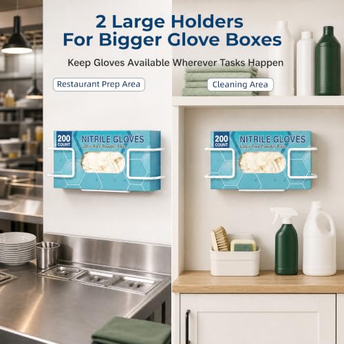 Image of Large Glove Box Holder Wall Mount, 2 Pack, White | Ideal for Clean, Professional Workspaces, Not Includes Glove Box