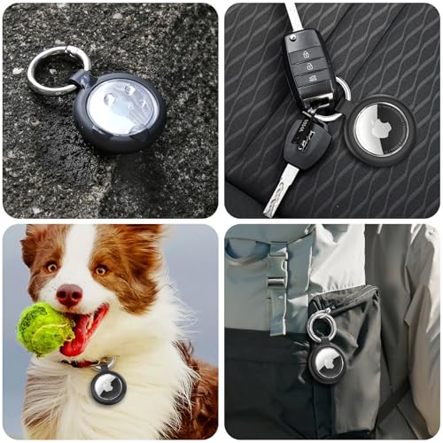 Inesore Hülle für Apple AirTag Anhänger, Wasserdichter Schlüsselanhänger & Carbonfaser-Optik für Air Tag, Kratzfeste Halterung für Haustierhalsband, Gepäckanhänger und Schlüsselbund (Schwarz)