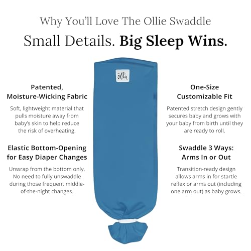 Image of The Ollie Swaddle - Adjustable Baby Swaddle for Newborns | Pediatrician-Approved for Safe Sleep | Easy Closure | Arms-Out | Lightweight, Machine-Washable | Easy Diaper Access (Ocean, One Size)