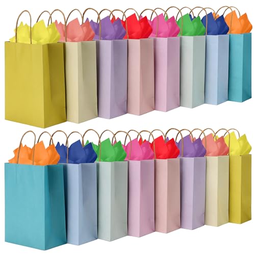 BLEWINDZ 32 Pcs Small Gift Bags with 32 Tissues, 8 Colors Paper Goodie Bags with Handles for Birthday, Wedding, Baby Shower, Party Favors, Gift Wrapping and Party Supplies