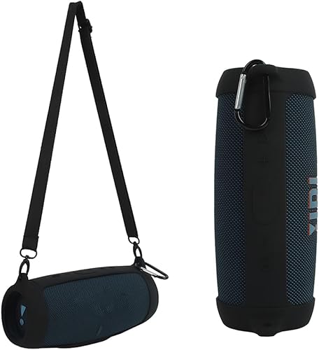 Miniatura 1 de Funda de silicona para altavoz Bluetooth J.BL Charge 5, funda protectora de viaje portátil con correa para el hombro y mosquetón (negro)