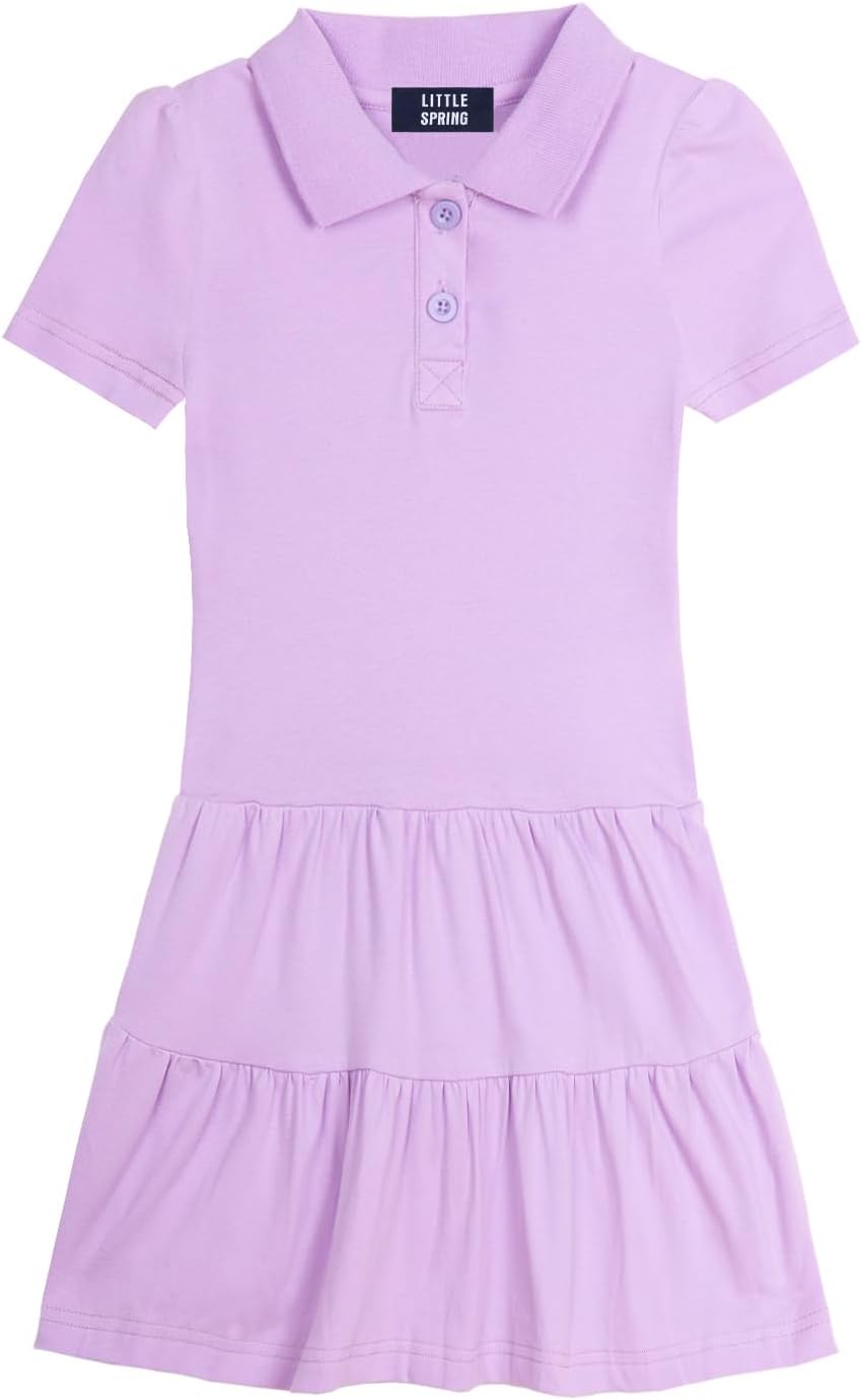 LittleSpring Girls Uniform Pique Polo Dress Short Sleeve