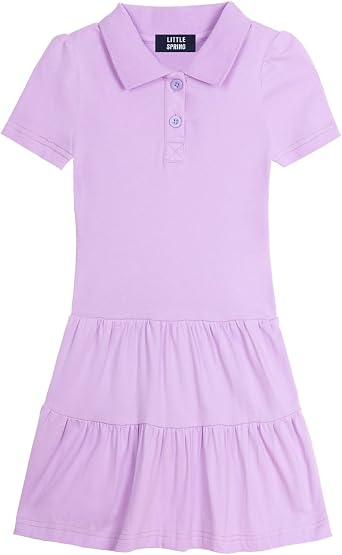 LittleSpring Girls Uniform Pique Polo Dress Short Sleeve