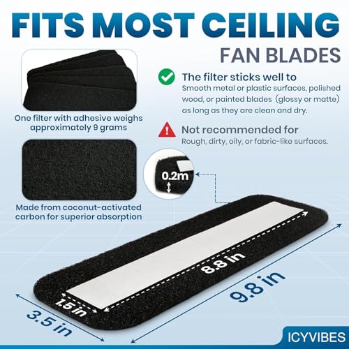 Image of Ceiling Fan Filters for Blades, 10Pcs Activated Coconut Shell Carbon Ceiling Fan Air Purifier Pads, Easily Sticks Unscented Air Filters for Common Household Contaminants
