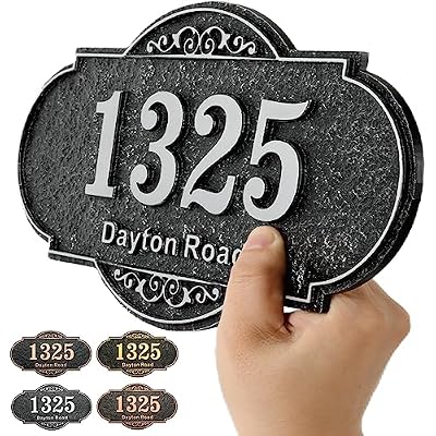 Personalized Address Plaque Sign Cast Metal - Custom House Number Plaque Sign,House Address Numbers for House Address Outside,Store,Yard,Garage,Apartment,Thick Rust-Free,Fade Resistant Reflective