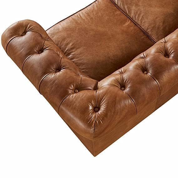 Image of Modern Classic Design Leatherette Luxury Chester Sofa Set with Button Tufted, Sofa for Living Room Home, Office and Lobby (Brown, 1 Seater Sofa)