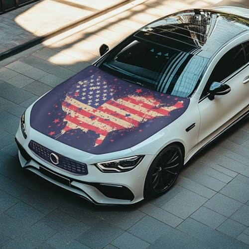 Image of Car Hood Cover Protector 59x39 Inch Stretchable Car Hood Wraps American Flag Map Design Waterproof Automotive Accessories for Most Sedans SUV Trucks Minivan