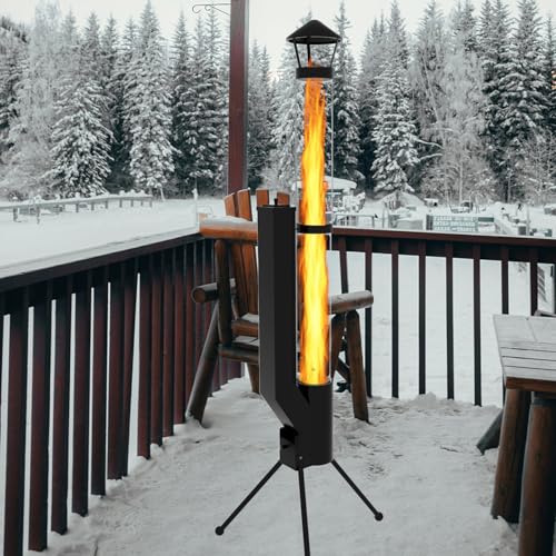 Beneouya 164 cm Raketenofen mit Glasrohr, Feuersäule und Pelletofen, Terrassenheizer und Gartenkamin für den Garten und die Terrasse