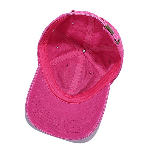 Vankerful Unisex Vintage Washed Dyed Cotton Twill Low Profile Adjustable Solid Colour Baseball Cap Strapback (Fuchsia) #TOP6